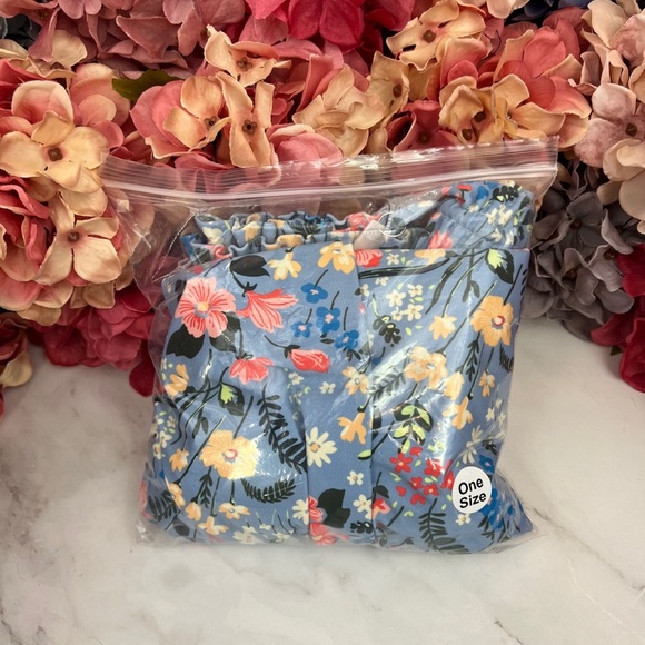 Retro Blue Floral Shirred High Waist Drawstring Beach Skirt - Picture 15 of 16